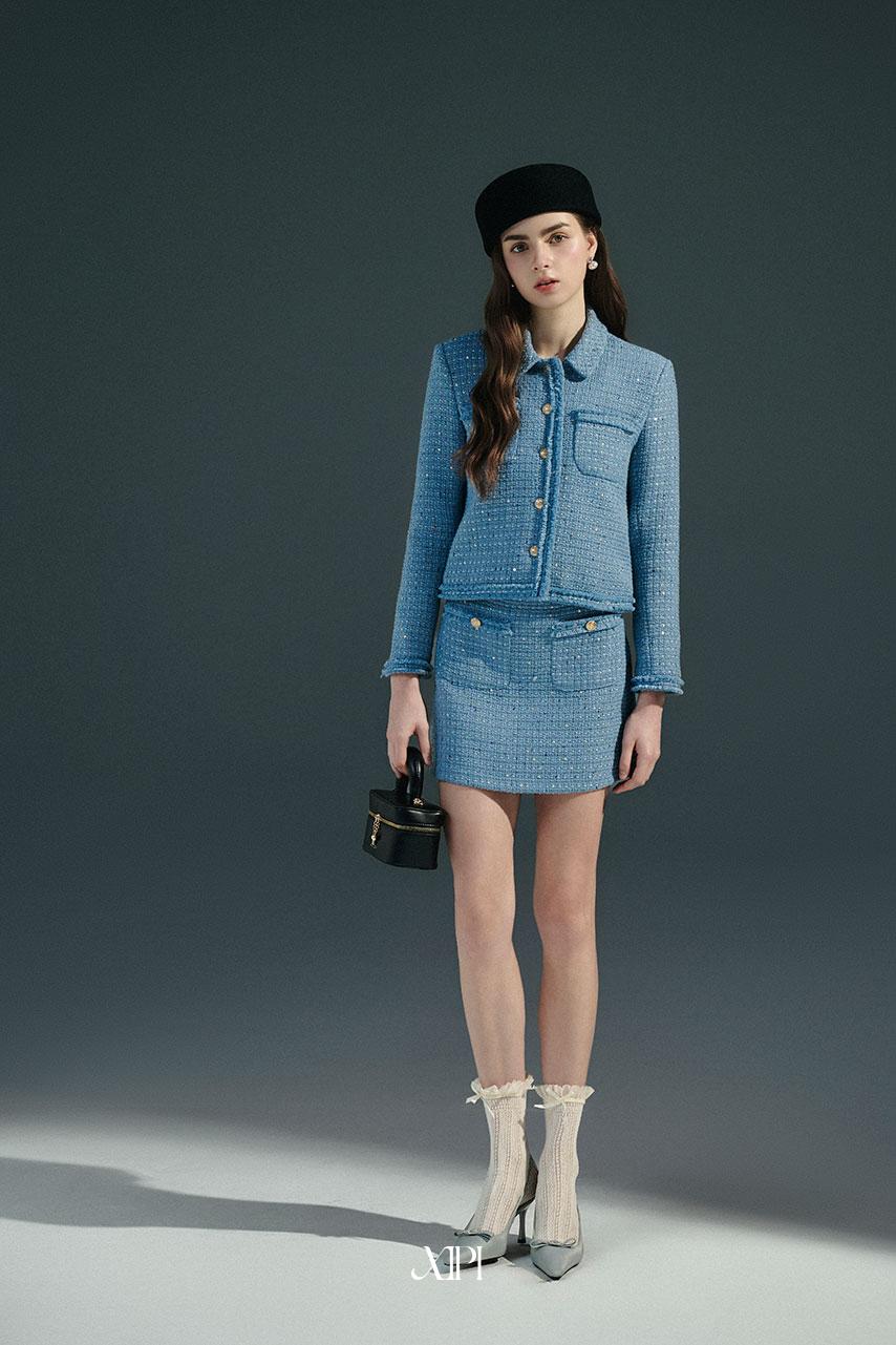 Tychee Skirt - Chân Váy Tweed Xanh Kim Sa