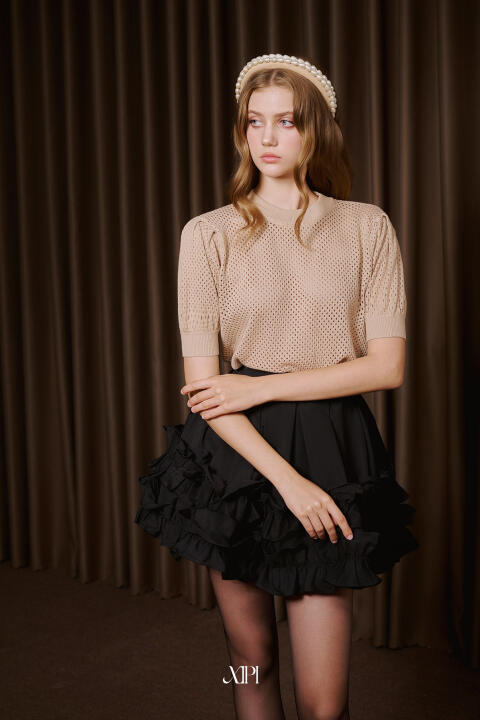 Selah Skirt - Chân Váy Kaki Xếp Ly Xòe Bèo Nhún