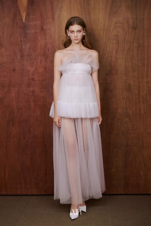 Dahlia Dress - Đầm Lưới Trắng Dập Ly Phối Ren Kèm Short
