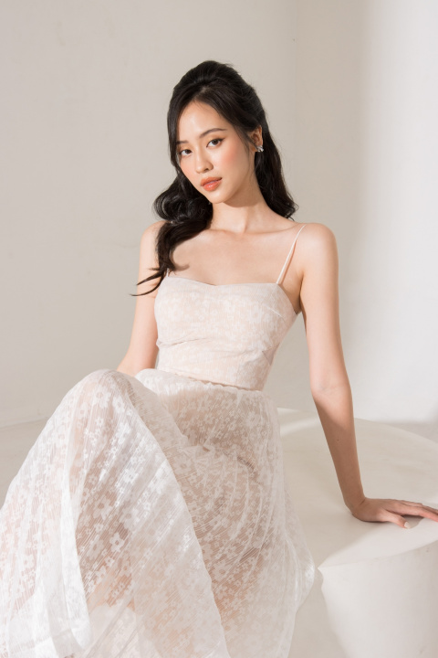 Đầm Ren Khoét Eo Phối Lưới