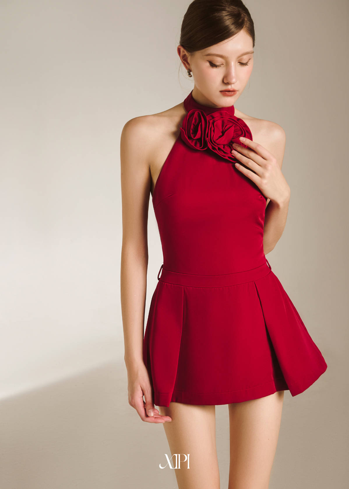 Selene Red Dress - Đầm Yếm Đỏ Đính Hoa Tùng Xếp