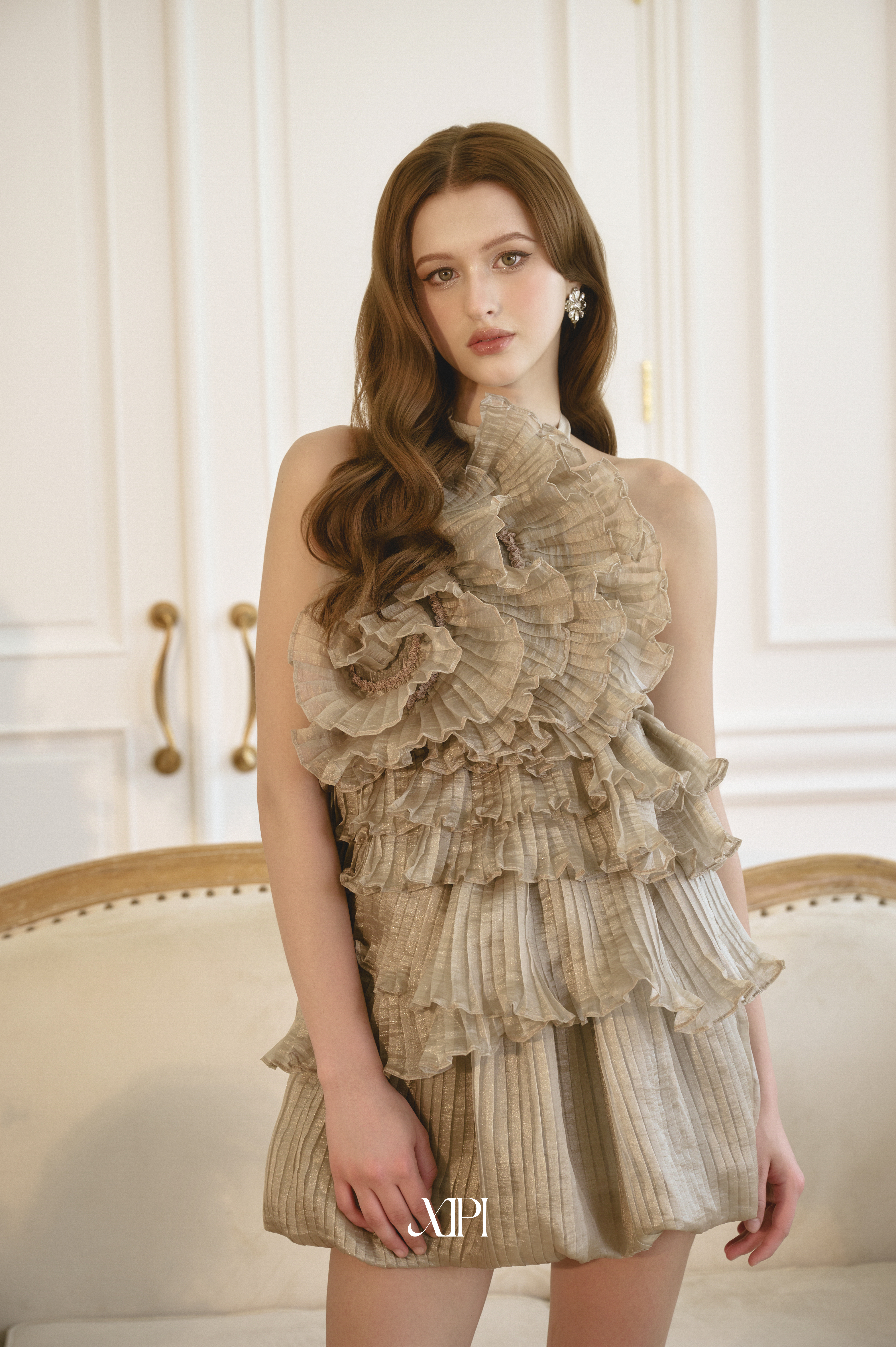 Anne Moss Dress - Đầm Yếm Dập Ly Xanh Rêu